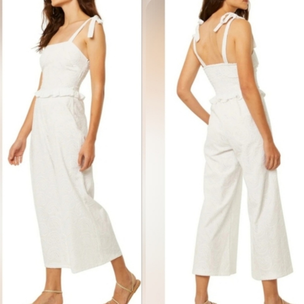 NWT Misa Los Angeles Etta White Paisley Eyelet Jumpsuit Size Large Wide-Leg Boho